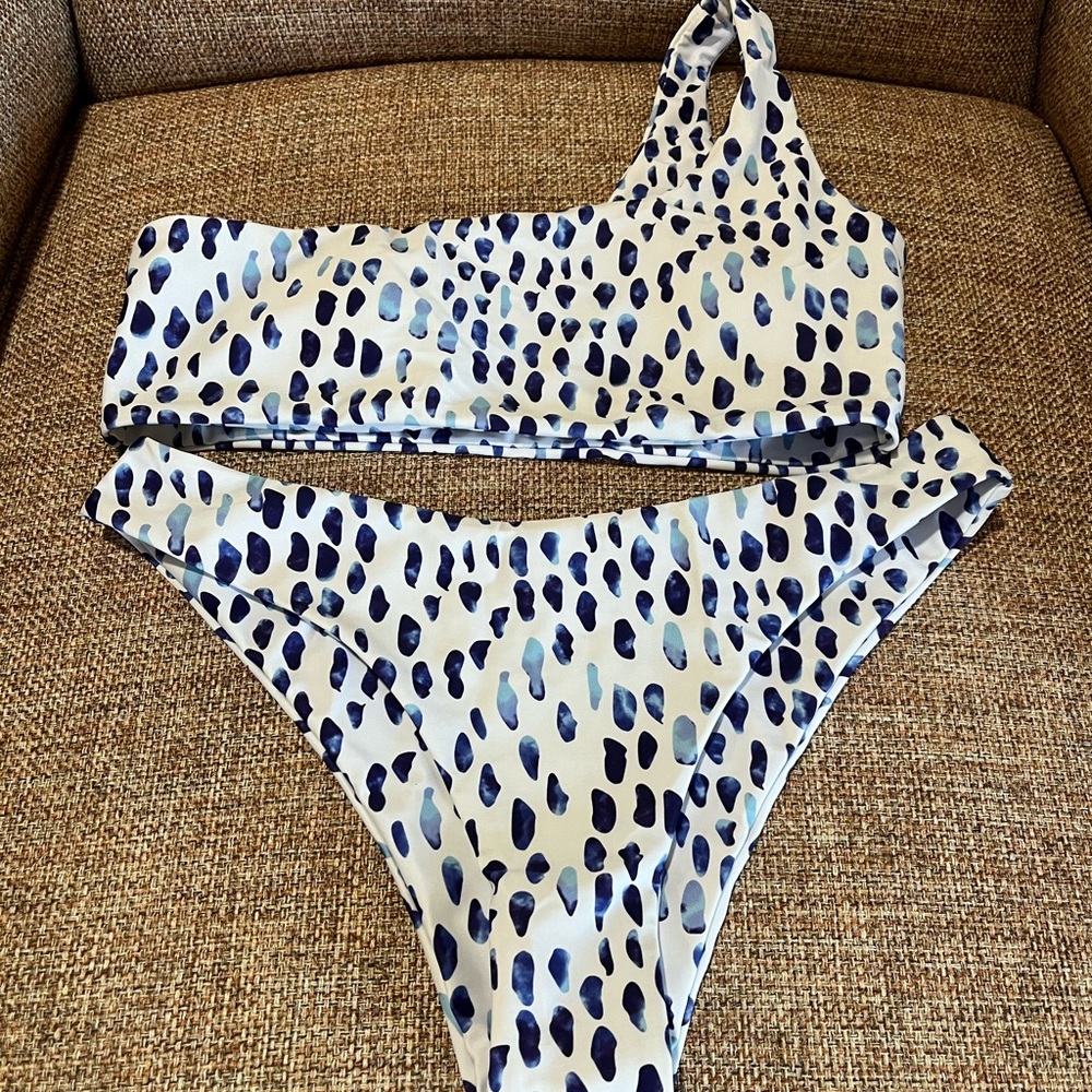 Blue/White Over One Shoulder Bikini